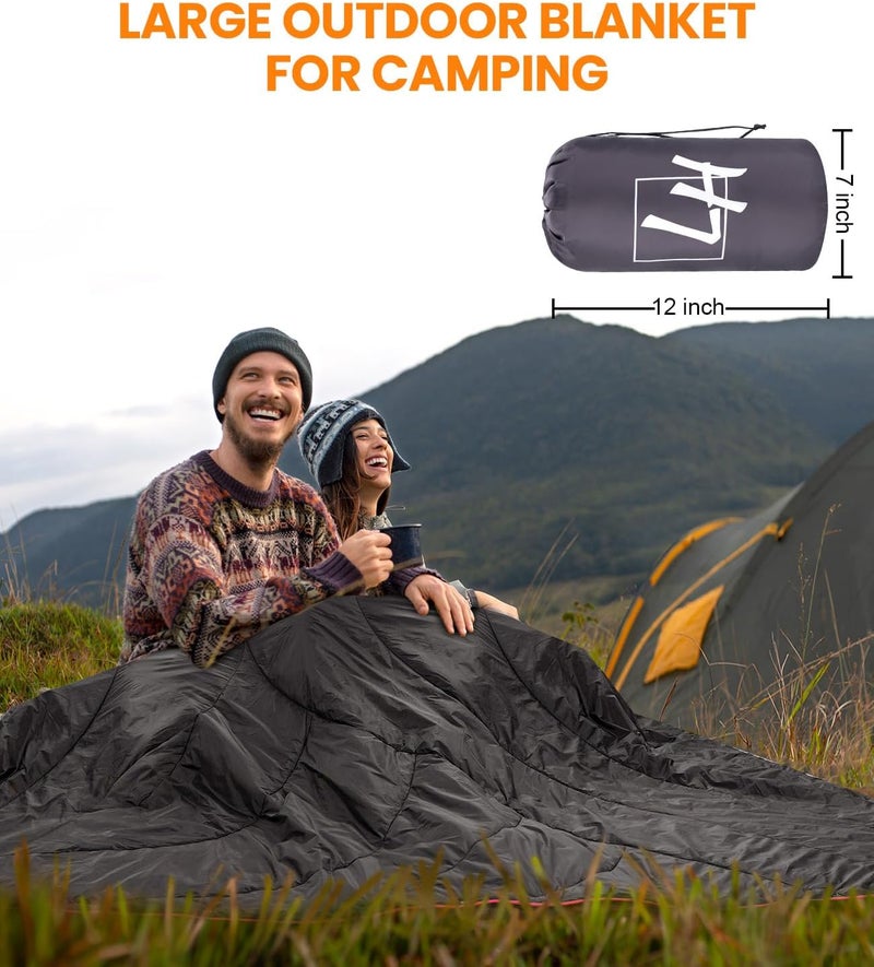 LH Outdoor Puffy Camping Blanket, Lightweight Down Alternative Puffy Waterproof Stadium Blanket with Portable Bag, Lightweight Camping Blanket for 2 People, Cold Weather, Sports, Travel, Car, 79*54 inch - Image 2
